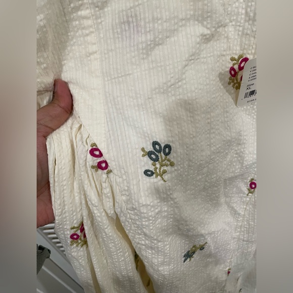 NWT Free People White Midi Dress with Pink & Green Floral Embroidery - Picture 8 of 13
